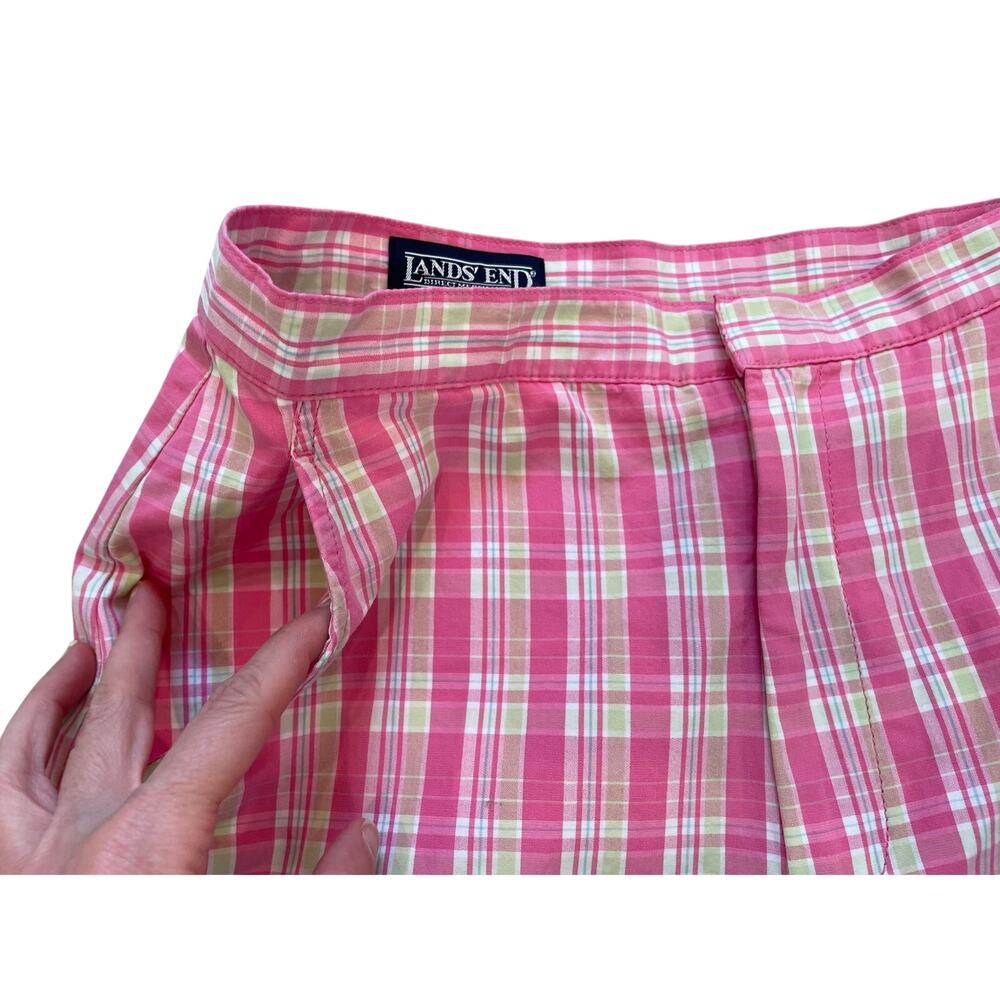 Lands' End Pink Plaid Cropped Chino Pants, High Rise, Lightweight, Cotton, 8 - Picture 2 of 13